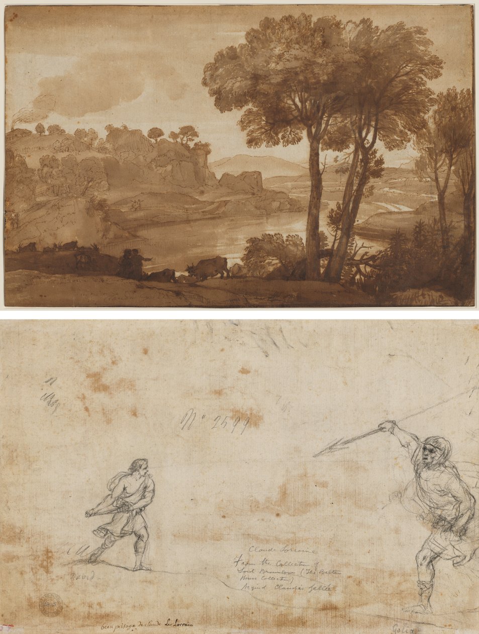Vista de Acqua Acetosa (recto); David y Goliat (verso) de Claude Lorrain