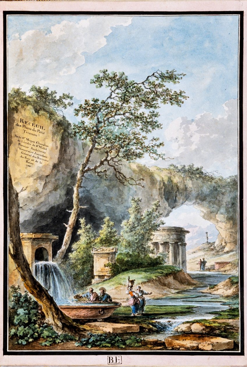 Portada con jardín, del "Álbum de María Antonieta". Vistas y planos del Petit Trianon de Versalles 