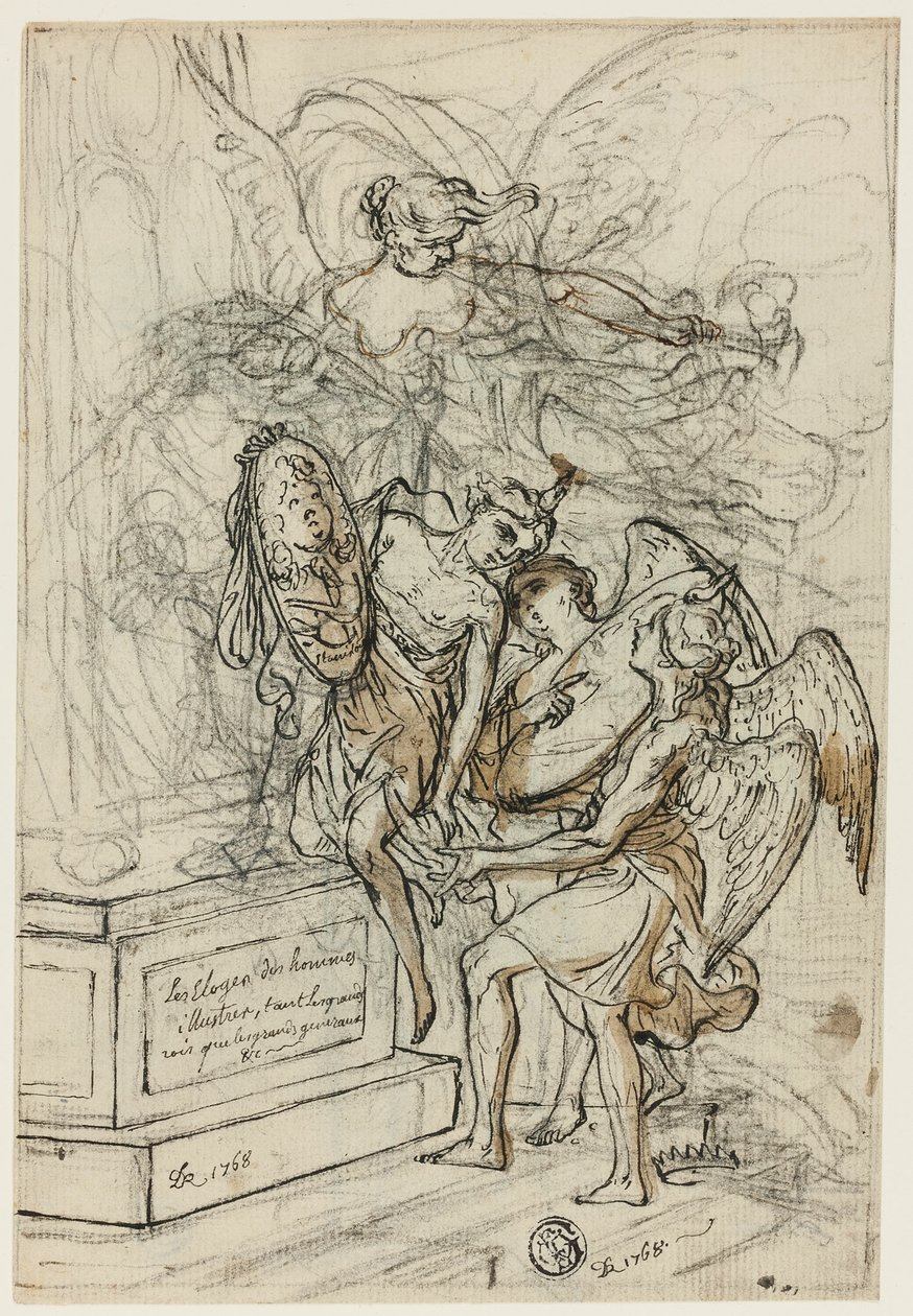 Alegoría en honor al rey Stanislas Leczynski (recto); Boceto de hombre de pie con los brazos extendidos (verso) de Claude Louis Desrais