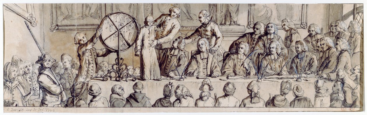 Sorteo de la lotería en el Hotel de Ville, 1772 de Claude Louis Desrais