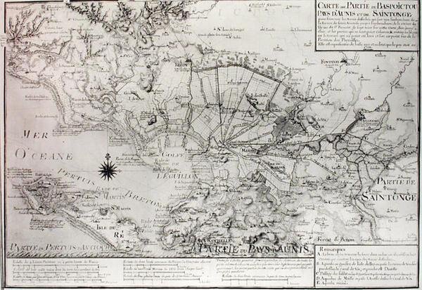 Atlas 131 H f.42 Mapa de Bas Poitou, Aunis y Saintonge con los pantanos de la Bahía de Aiguillon en 1716 de Claude Masse