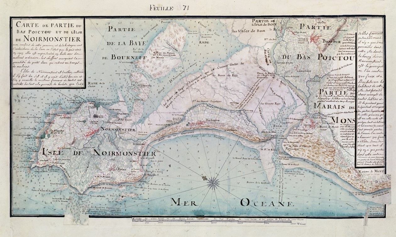 Mapa de parte de Bas-Poitou y la Isla de Noirmoutier, 1703 de Claude Masse