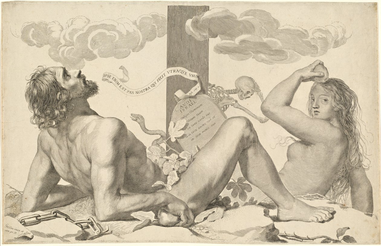 Adán y Eva al Pie de la Cruz de Claude Mellan