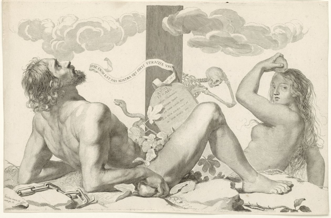 Adán y Eva al pie de la cruz de Claude Mellan