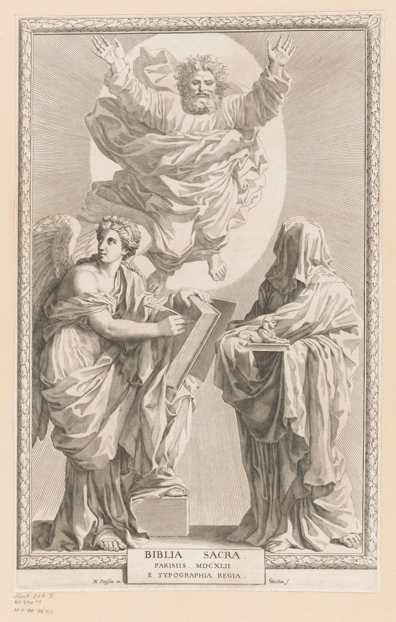 Dios con personificación de la Historia y la Profecía Portada de: Biblia Sacra, 1642 de Claude Mellan