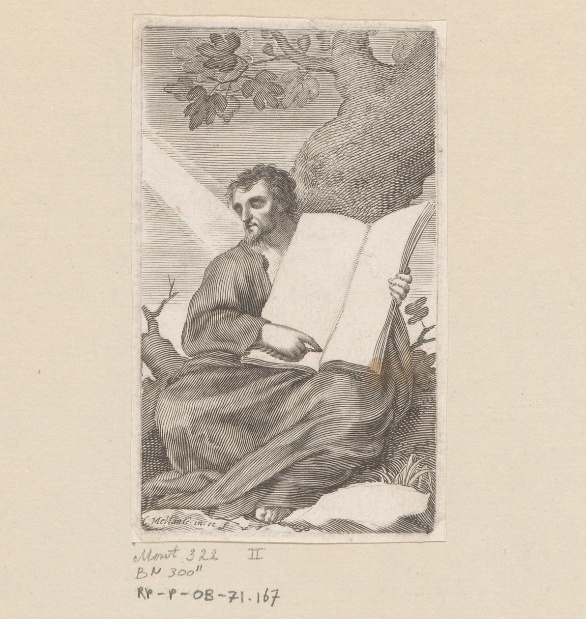 San Agustín sentado al pie de un árbol Página de título para: Les Confessions de Saint Augustin, 1639 de Claude Mellan