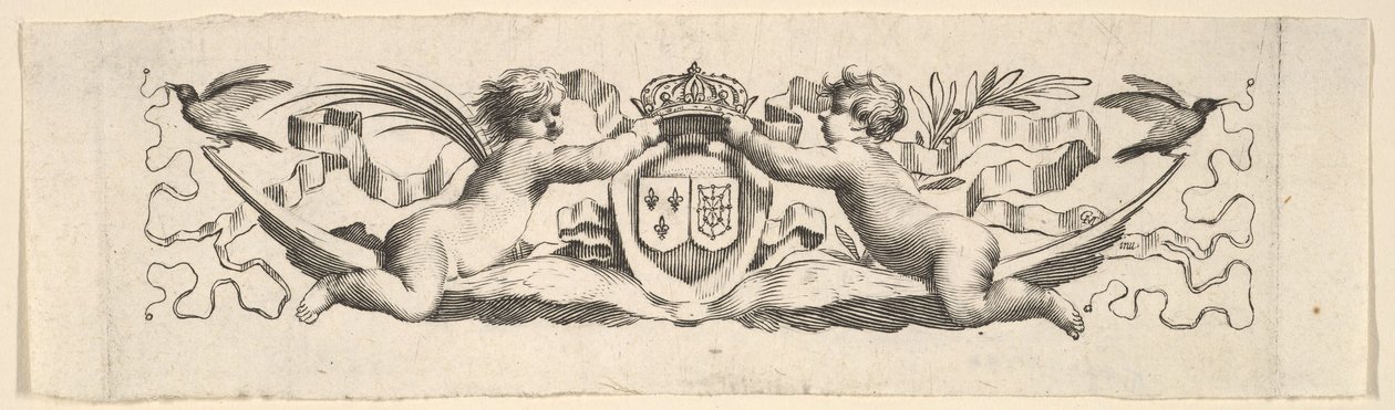 Cinta para la Cabeza: Dos Infantes con los Brazos de Francia y Navarra de Claude Mellan