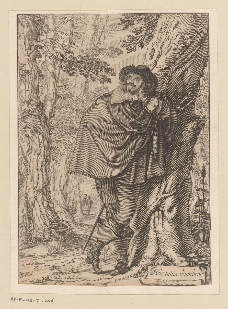 James Howell apoyado contra un árbol Página de título para: James Howell, Dendrologie (...), 1641 de Claude Mellan
