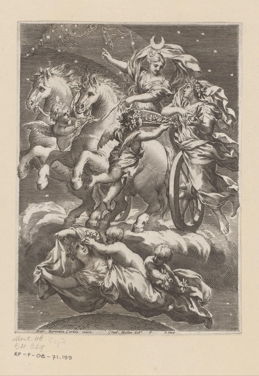 Personificación de la Luna en su carro Página de título para: Giovanni Battista Ferrari, De Florum cultura libri IV, 1633 de Claude Mellan