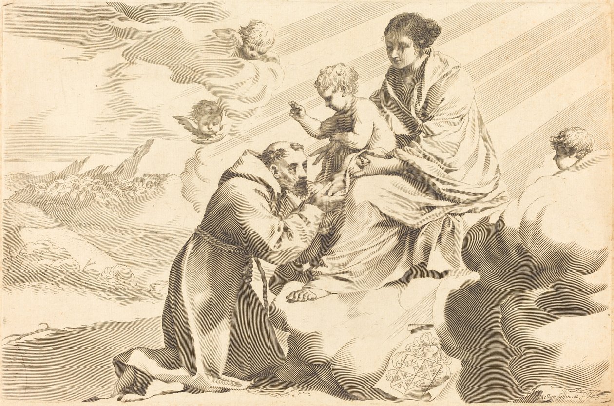 San Francisco adorando al Niño Jesús de Claude Mellan