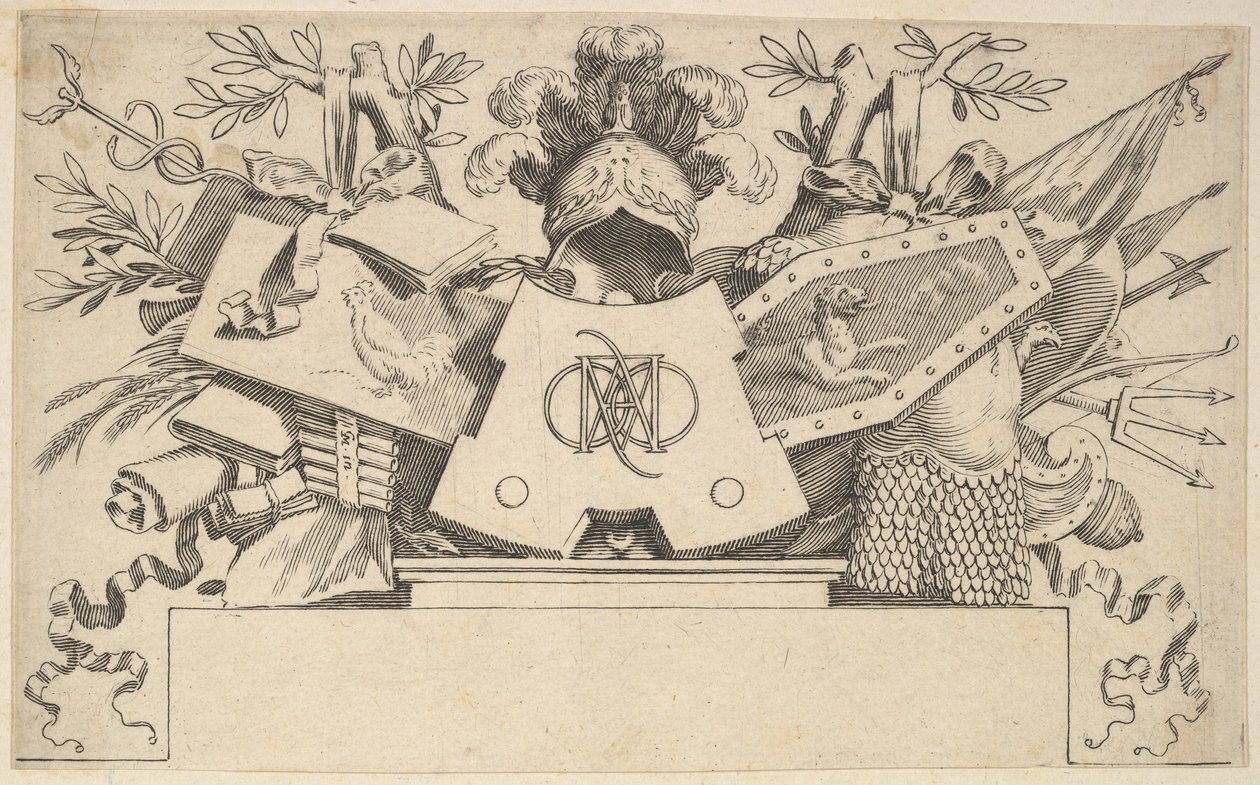 Trofeo con monograma que contiene las letras de LEONARDOS, 1651 de Claude Mellan