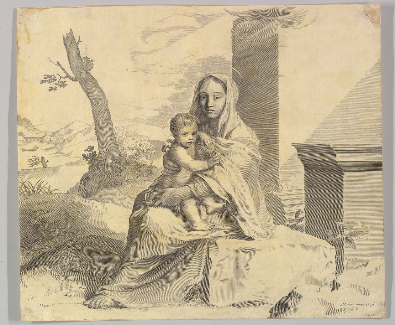 Virgen y Niño sentados en una roca de Claude Mellan
