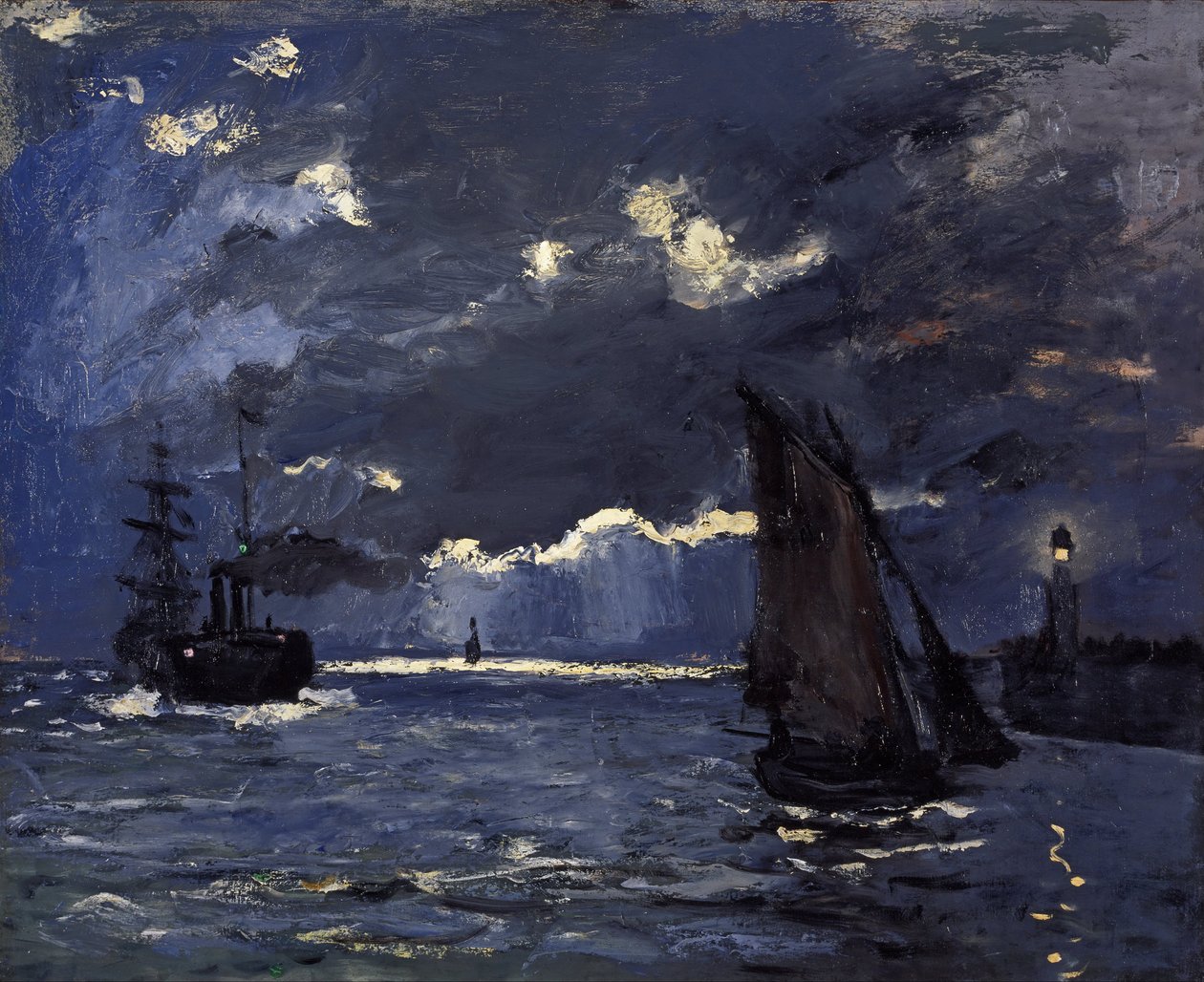 Un paisaje marino, barcos a la luz de la luna de Claude Monet