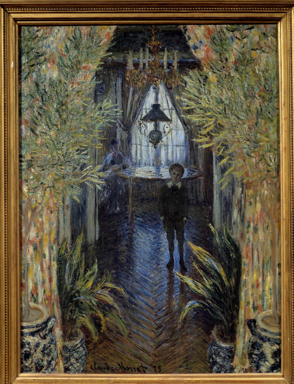 Un rincón del apartamento. Vista interior con el hijo (Jean) y la esposa (Camille Doncieux) del artista en Argenteuil de Claude Monet