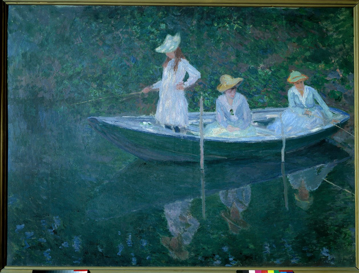 Barco en Giverny o en Noruega. Las hijas de Madame Hoschede, segunda esposa del artista, Germaine, Suzanne y Blanche, circa 1887 de Claude Monet