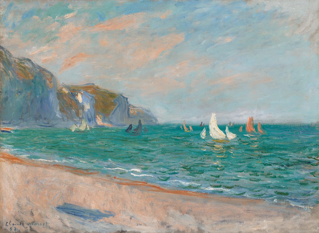 Barcos Bajo los Acantilados de Pourville; Bateaux Devant les Falaises de Pourville, 1882 de Claude Monet