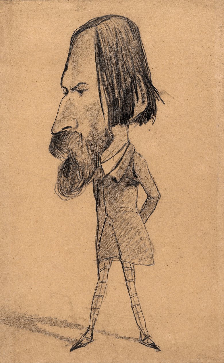 Caricatura de Auguste Vacquerie, c.1859 (grafito con tachadura sobre papel canela) de Claude Monet
