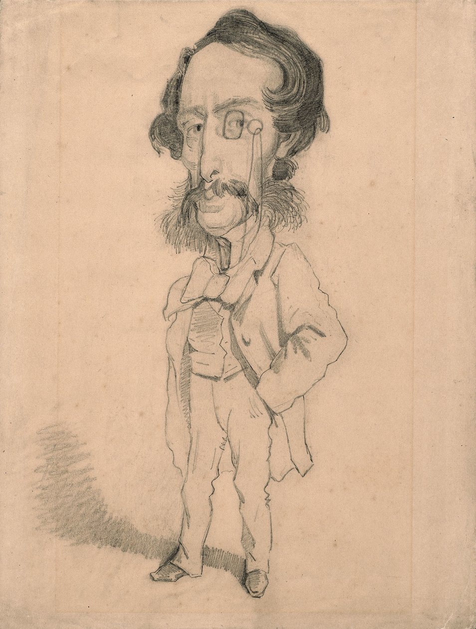 Caricatura de Mario Uchard, c.1858 (grafito con toques de tachadura y borrado sobre papel de estraza) de Claude Monet