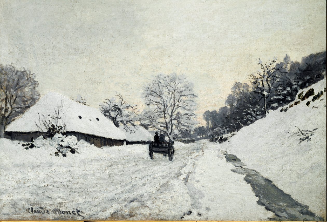 Carro, camino bajo la nieve en Honfleur de Claude Monet