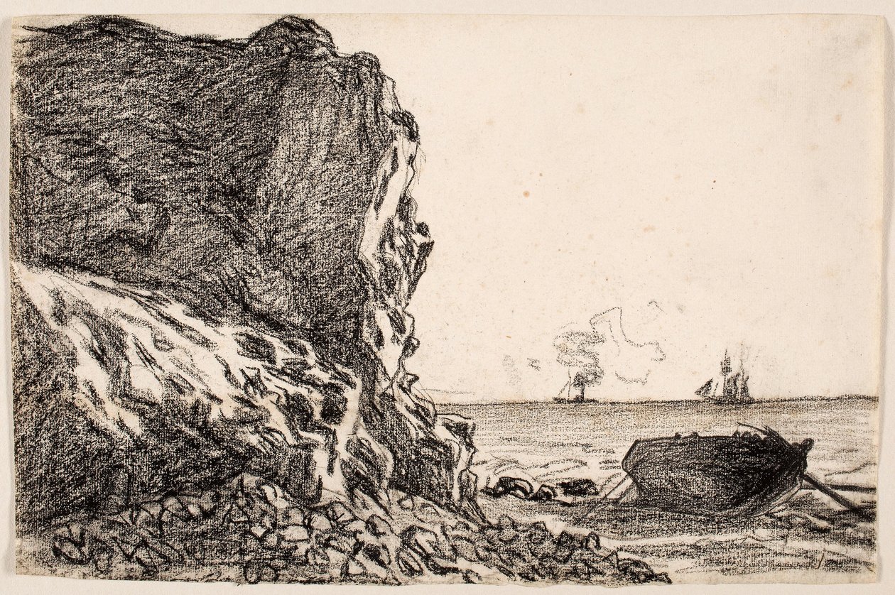 Acantilados y mar, Sainte-Adresse, c.1864 (tiza negra sobre papel verjurado marfil) de Claude Monet