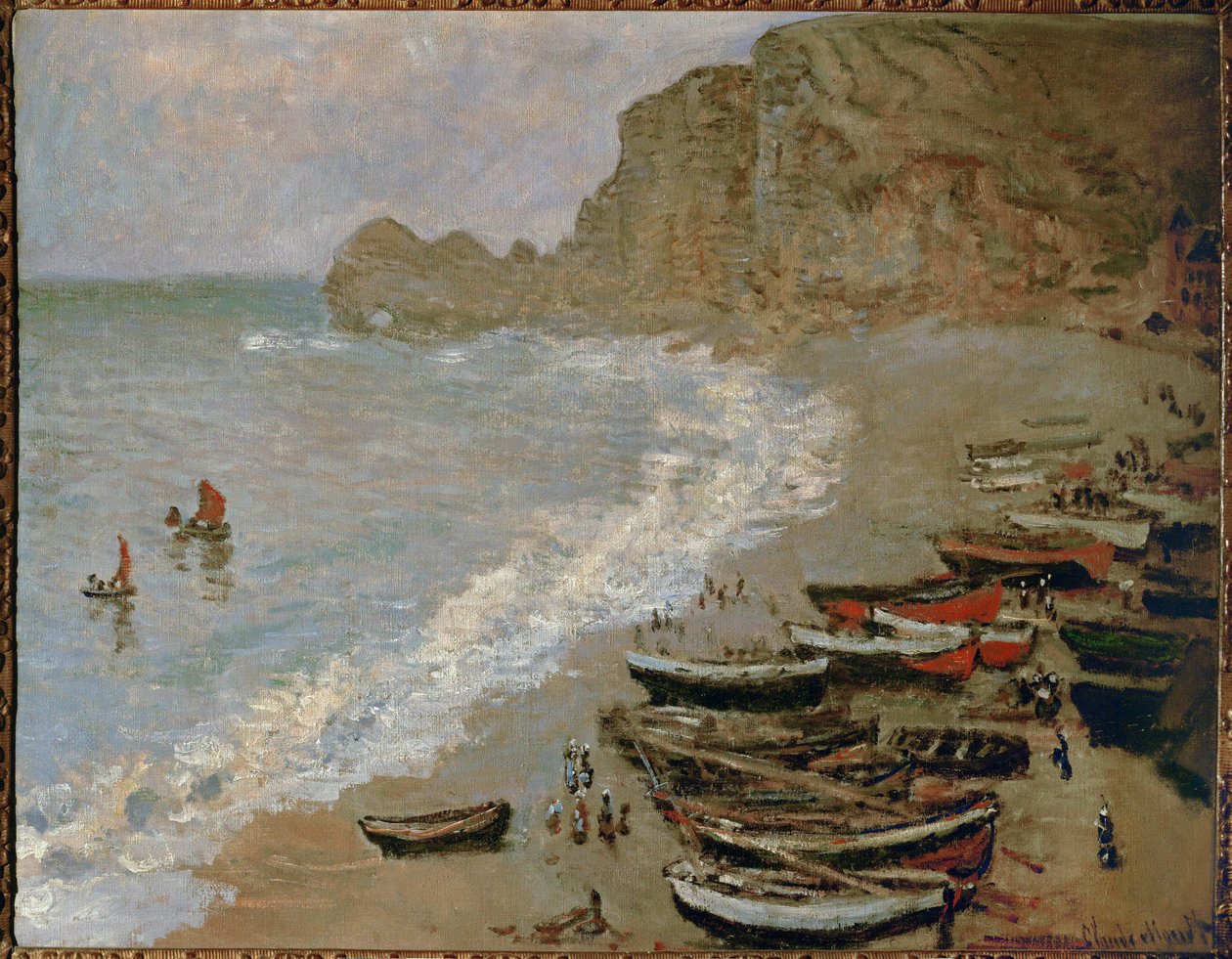 Etretat: La playa y el puerto de Amont (óleo sobre lienzo) de Claude Monet