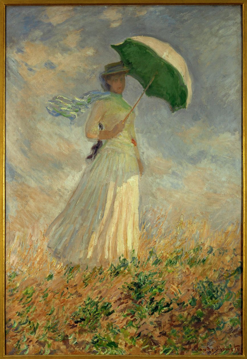 Mujer con paraguas girando a la derecha ... (óleo sobre lienzo) de Claude Monet