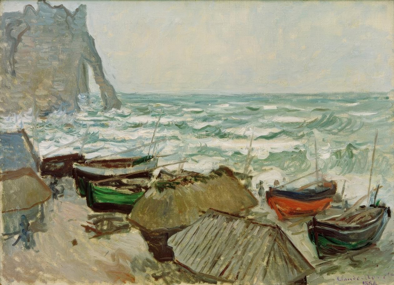 Barcos de pesca en la playa de Etretat de Claude Monet