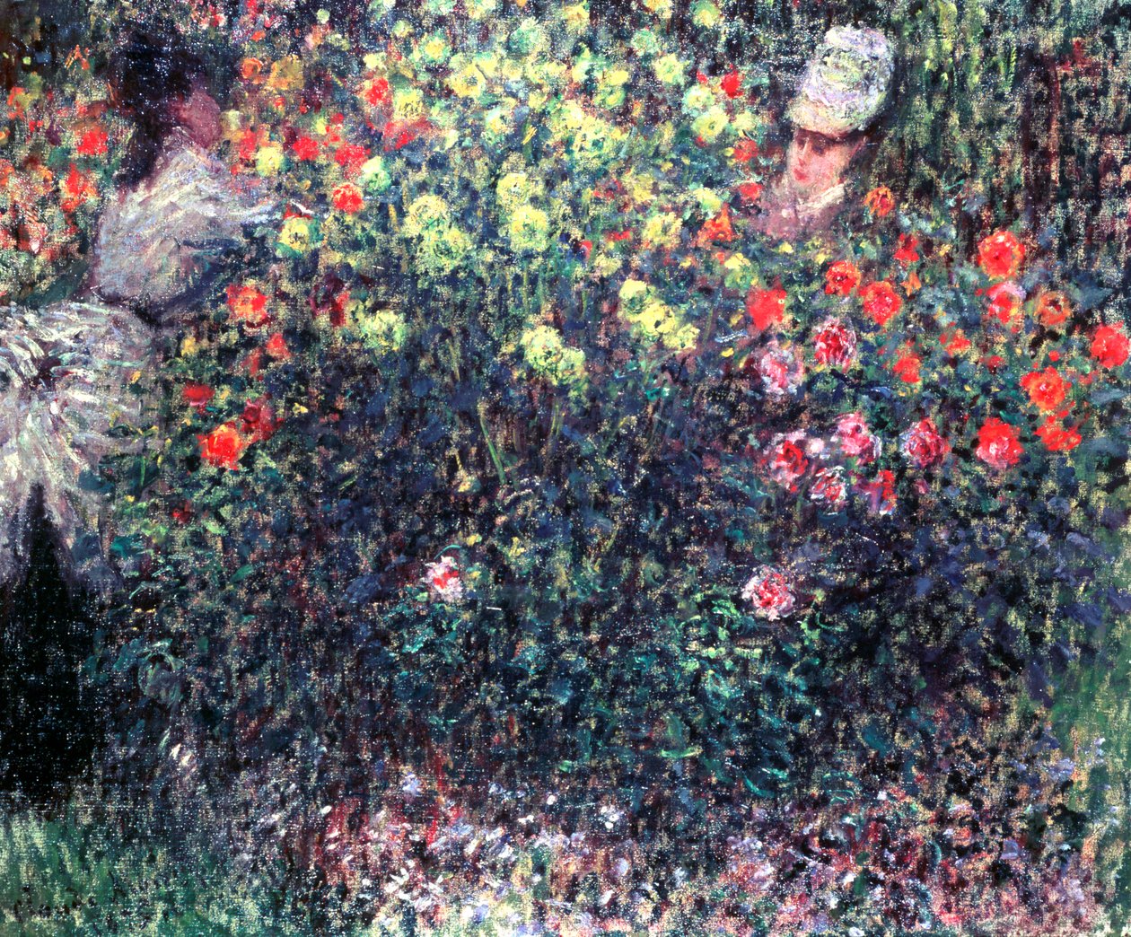 Chicas en una masa sólida de dalias, 1875 de Claude Monet