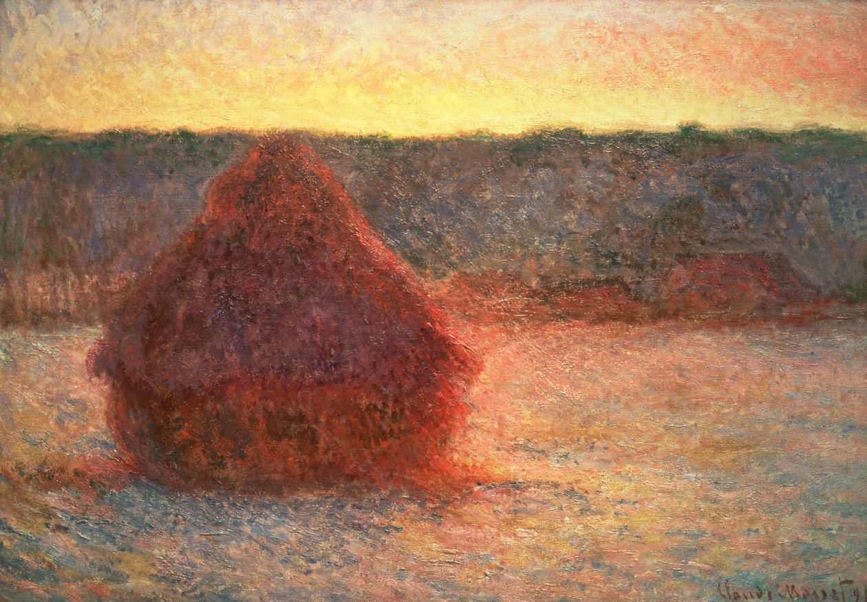 Pilas de heno al atardecer, clima helado, 1891 de Claude Monet