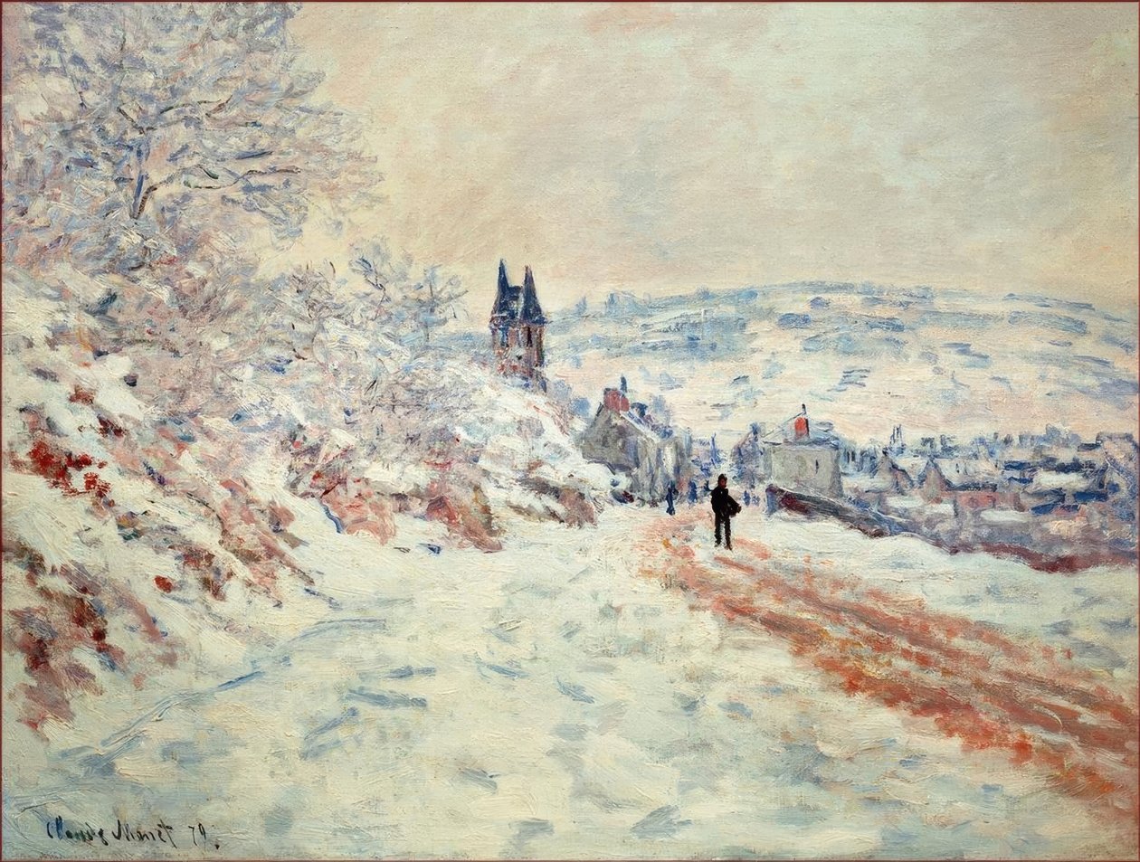 La ruta de Vetheuil, efecto de nieve de Claude Monet