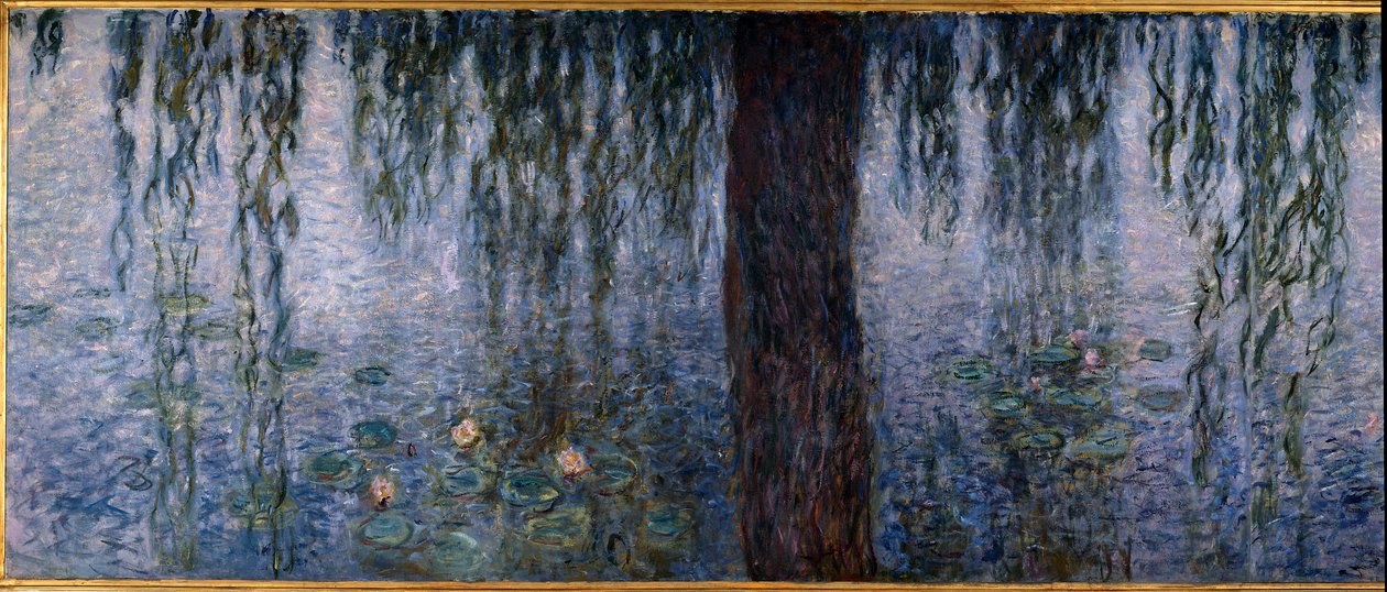 Les Nympheas; en la mañana clara con sauces (parte izquierda del tríptico, óleo sobre madera, 200 x 425 cm), sd. 1914-1926. por Claude Monet (1840-1926). Museo de la Orangerie de Claude Monet