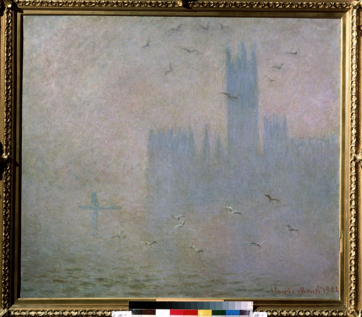""Gaviotas, el Támesis, el Parlamento de Londres"" (Gaviotas. El Támesis en Londres. Las Casas del Parlamento) Pintura de Claude Monet (1840-1926). 1903-1904 Impresionismo. Tamaño 81 x 92 cm Moscú. Museo Pushkin de Bellas Artes de Claude Monet