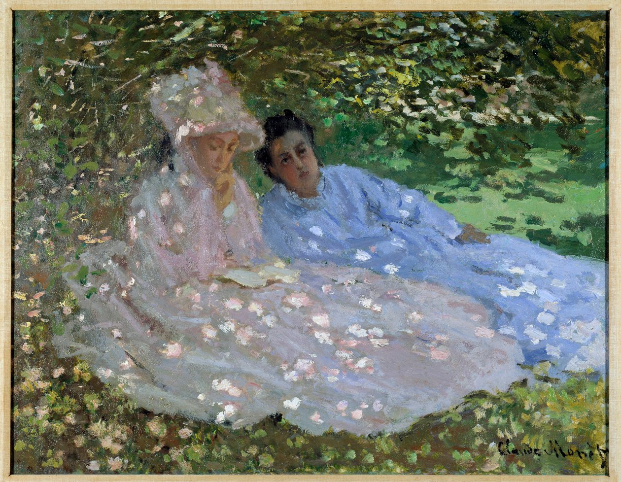La señora Monet y una amiga en el jardín de Claude Monet