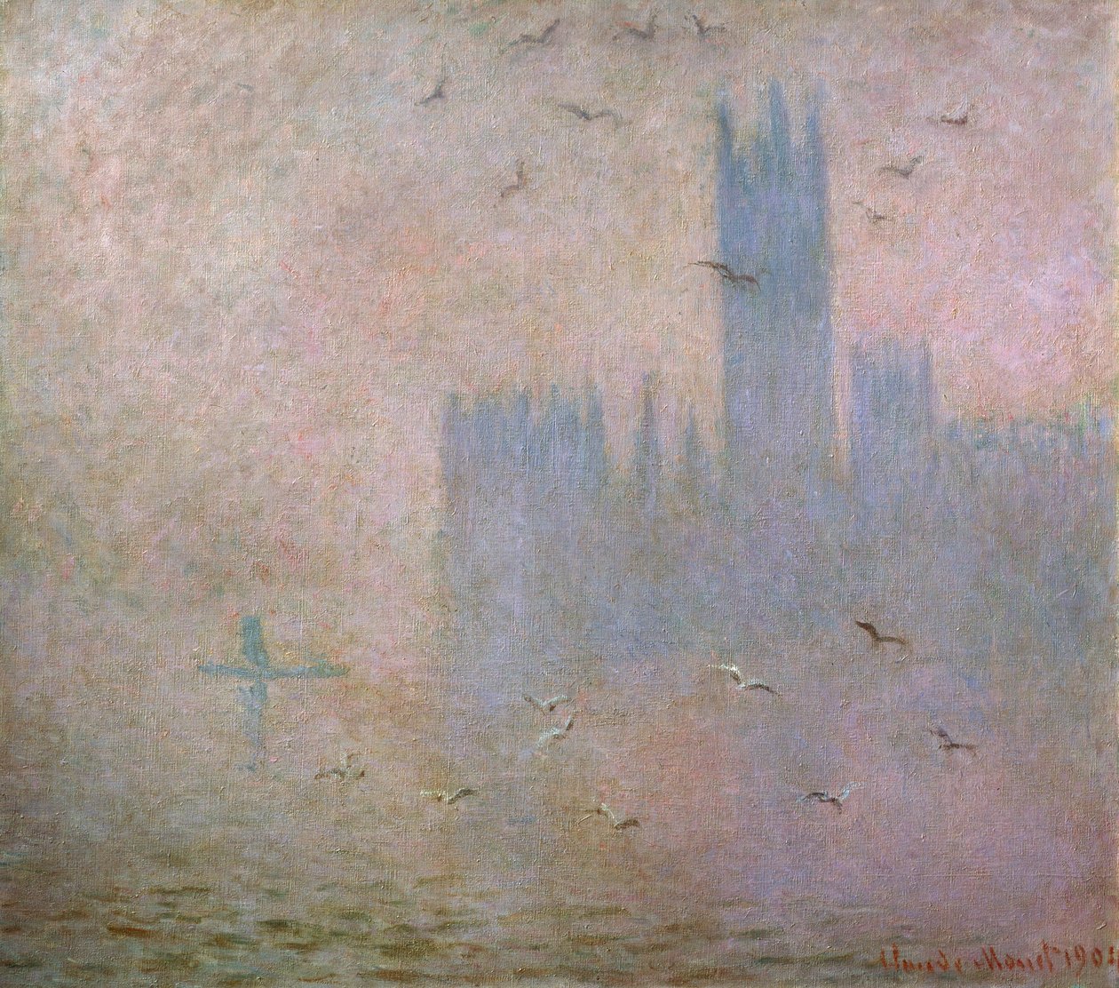 Gaviotas. El Támesis en Londres. Las Casas del Parlamento de Claude Monet