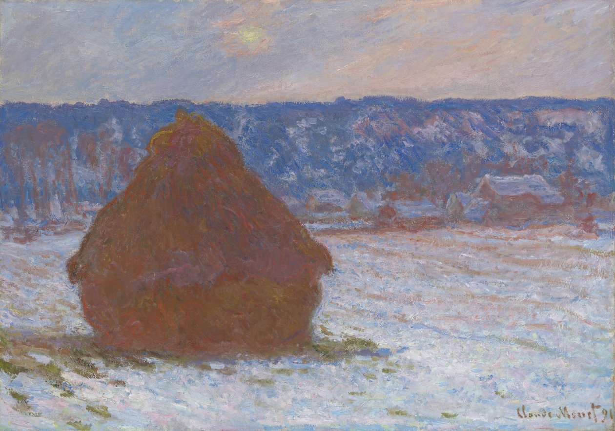 Montón de trigo Efecto de nieve, día nublado, 1890-91 de Claude Monet