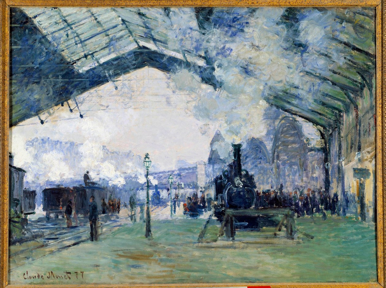 Vista de la estación de Saint Lazare de París y del tren de Normandía de Claude Monet