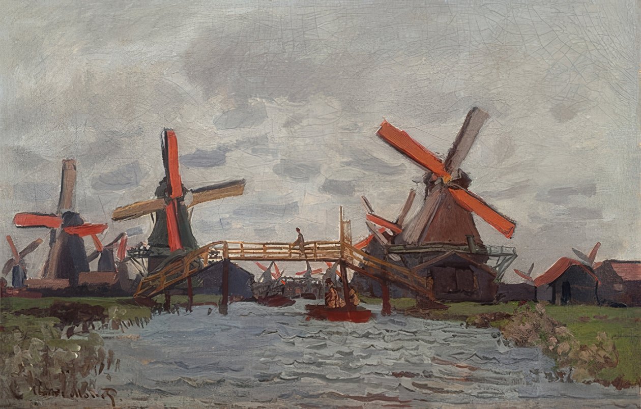 Molinos de viento en Westzijderveld cerca de Zaandam. 1871 de Claude Monet