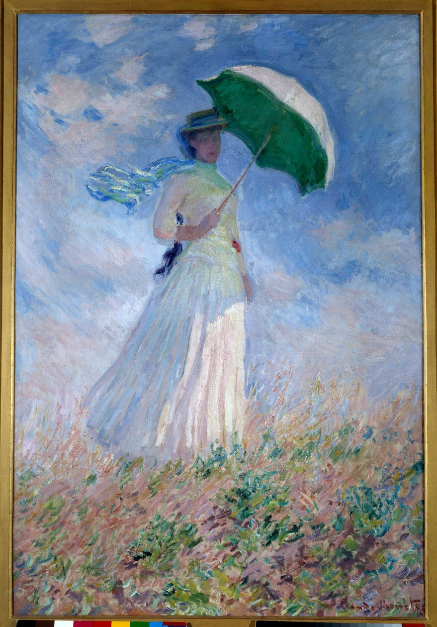 Mujer con sombrilla girada hacia la derecha de Claude Monet