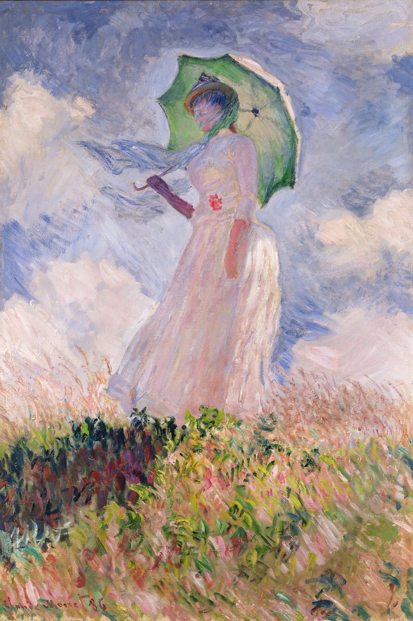 Mujer con sombrilla girada a la izquierda de Claude Monet