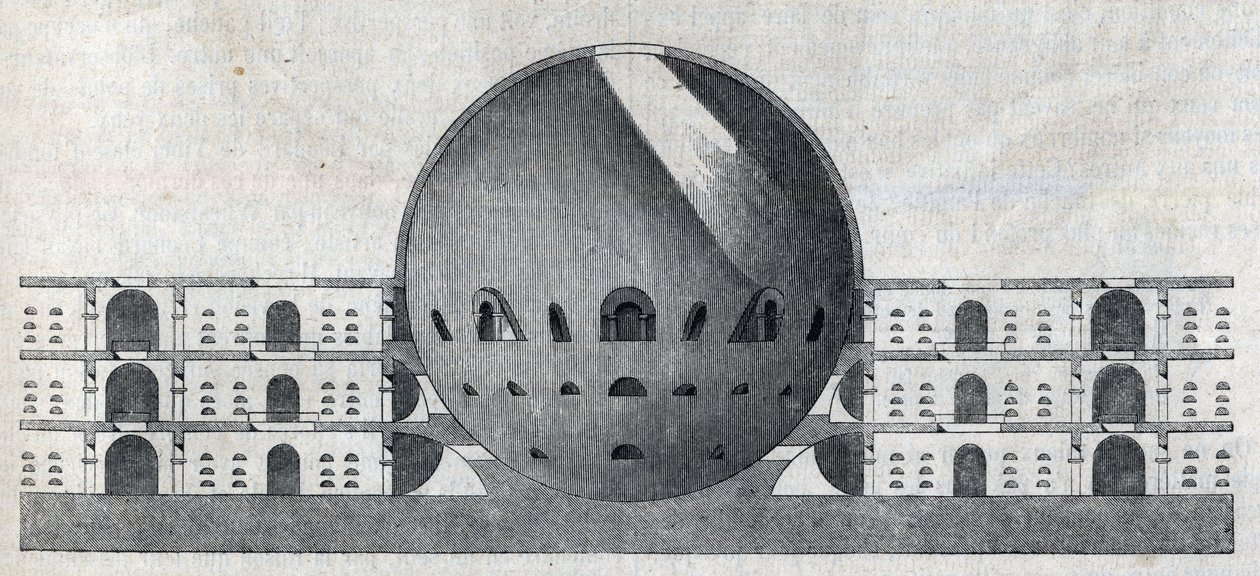 Sección transversal de un plan de cementerio para la ciudad de Chaux por Claude Nicolas Ledoux de Claude Nicolas Ledoux