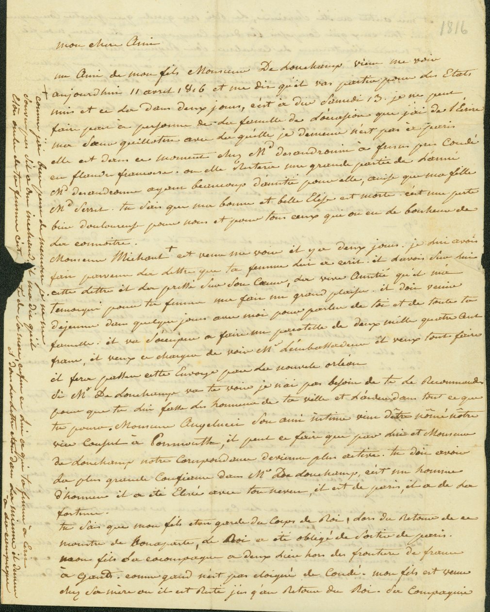 Carta a Antoine Saugrain de su hermano, 1816 de Claude Saugrain