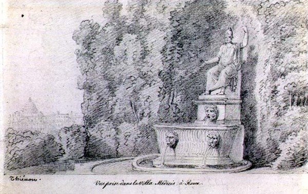 Vista de una fuente en el jardín de la Villa Medici, Roma, c.1815-20 de Claude Thienon