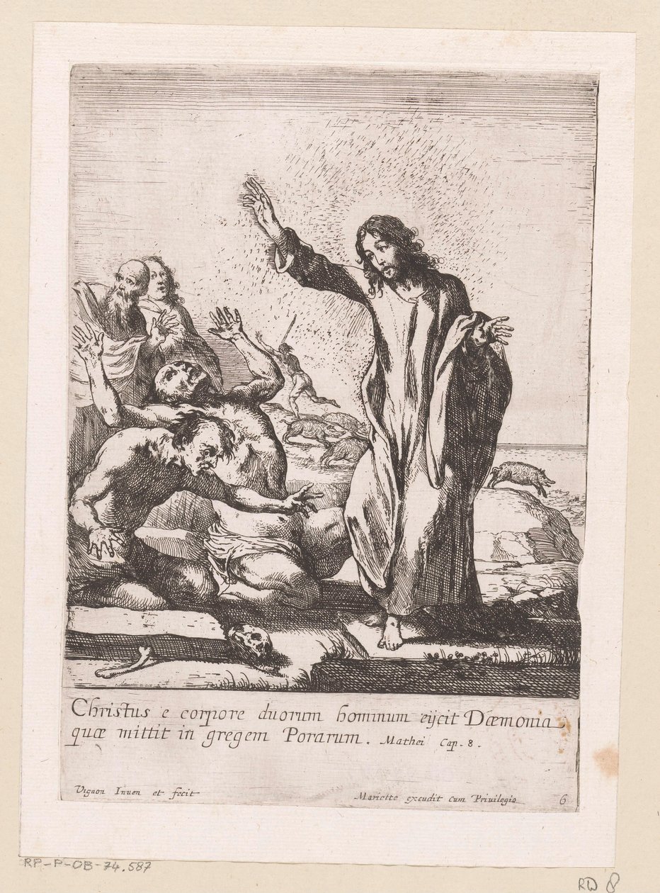 Cristo redime a dos endemoniados de los demonios Miracula Domini Nostri Jesu Christi (título de la serie) Milagros de Cristo (título de la serie) de Claude Vignon