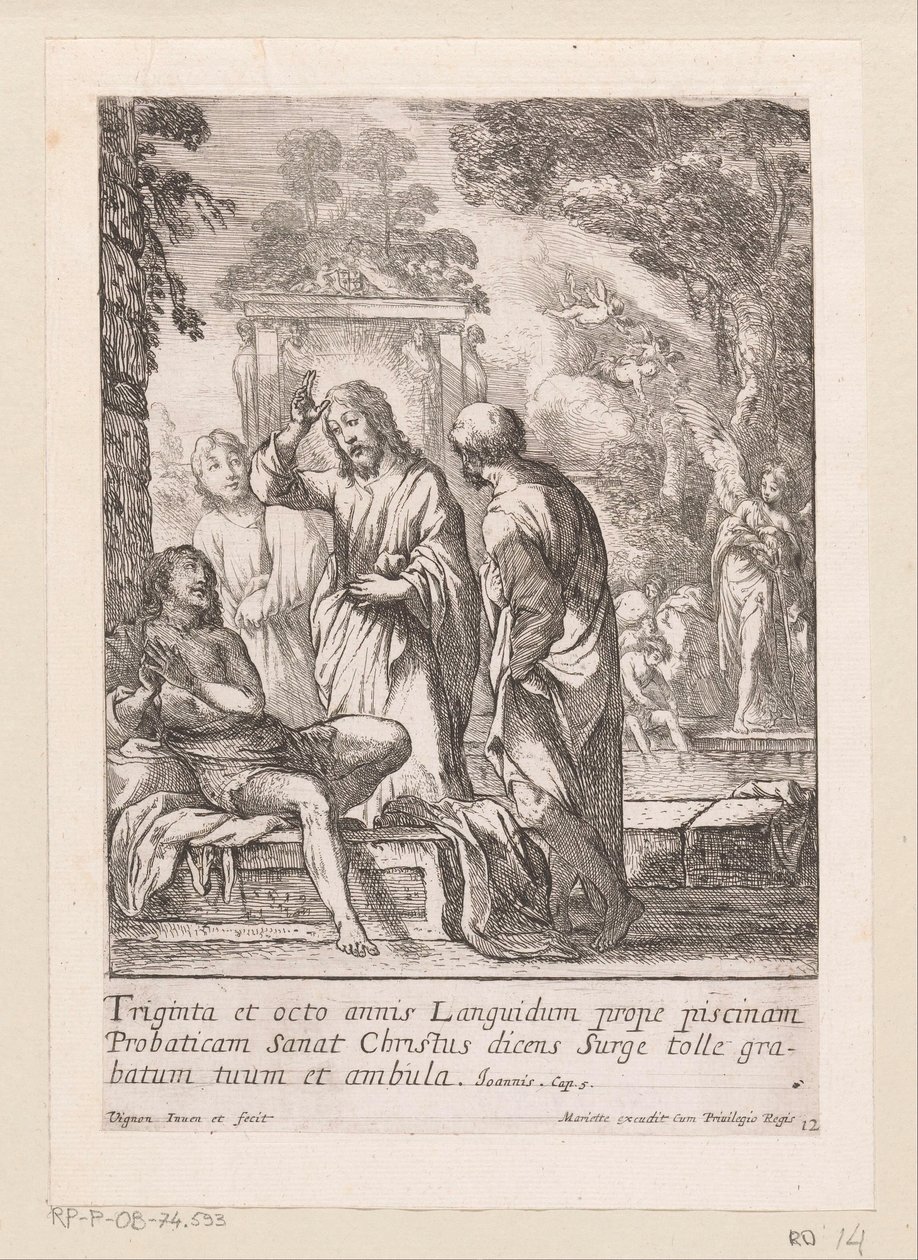 La curación del hombre en el estanque de Betesda Miracula Domini Nostri Jesu Christi (título de la serie) Milagros de Cristo (título de la serie) de Claude Vignon
