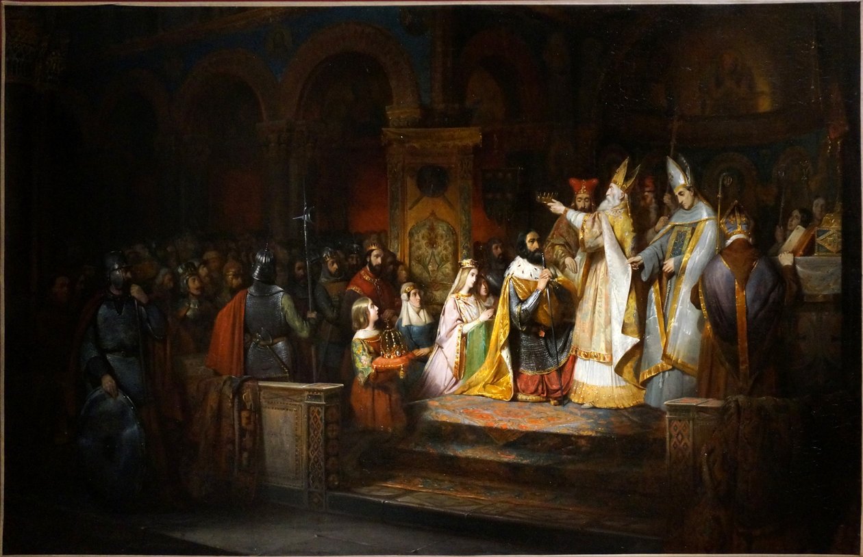 Carlomagno es coronado rey de Italia por el papa Adriano I en Milán, 774 de Claudius Jacquand