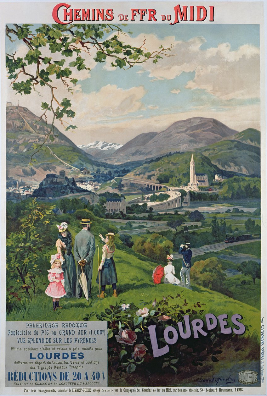 Póster publicitario de Lourdes, Francia, c.1900 de Clement Quinton