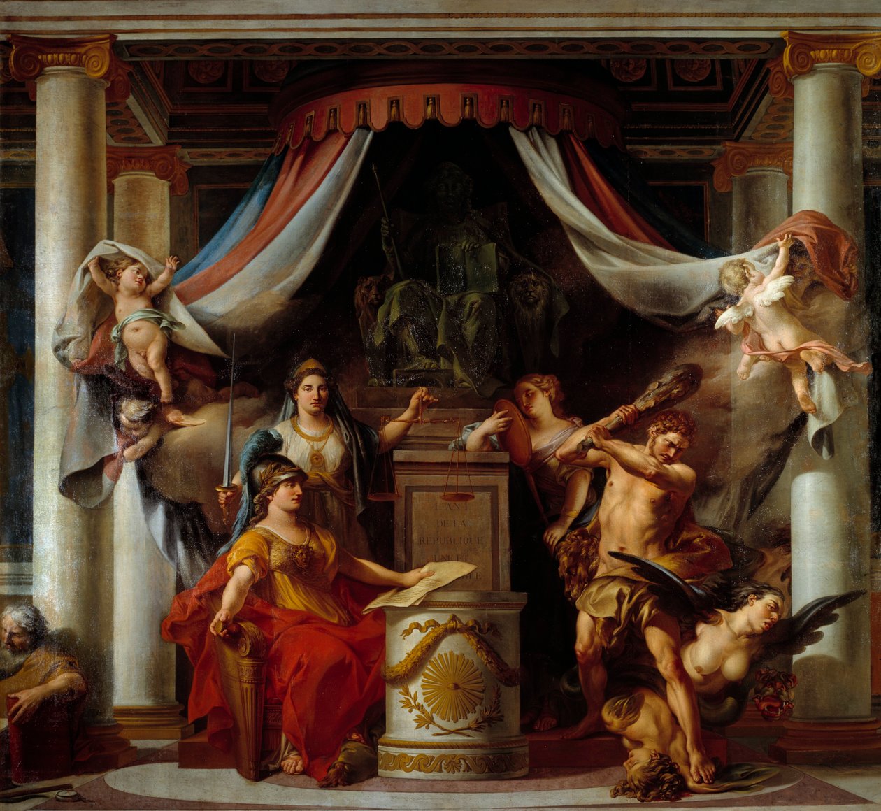 Alegoría de la Revolución: en el centro Minerva entrega a Hércules el decreto que abole los vicios del Antiguo Régimen. Pintura de Clement Belle (1722-1806) 1794 de Clement Louis Marie Anne Belle