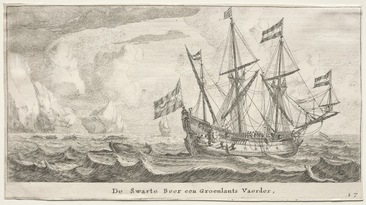 Varios Barcos y Vistas de Ámsterdam (Verscheffde Schepen en Gesichten van Amstelredam), Parte II: El Oso Negro, un Ballenero de Groenlandia de Clement de Jonghe