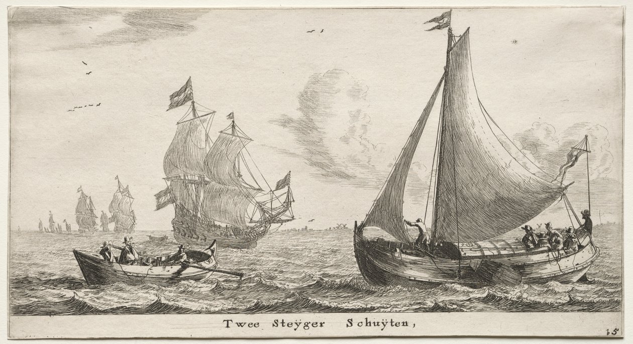 Varios barcos y vistas de Ámsterdam (Verscheÿde Schepen en Gesichten van Amstelredam), Parte II: Dos barcos de muelle de Clement de Jonghe
