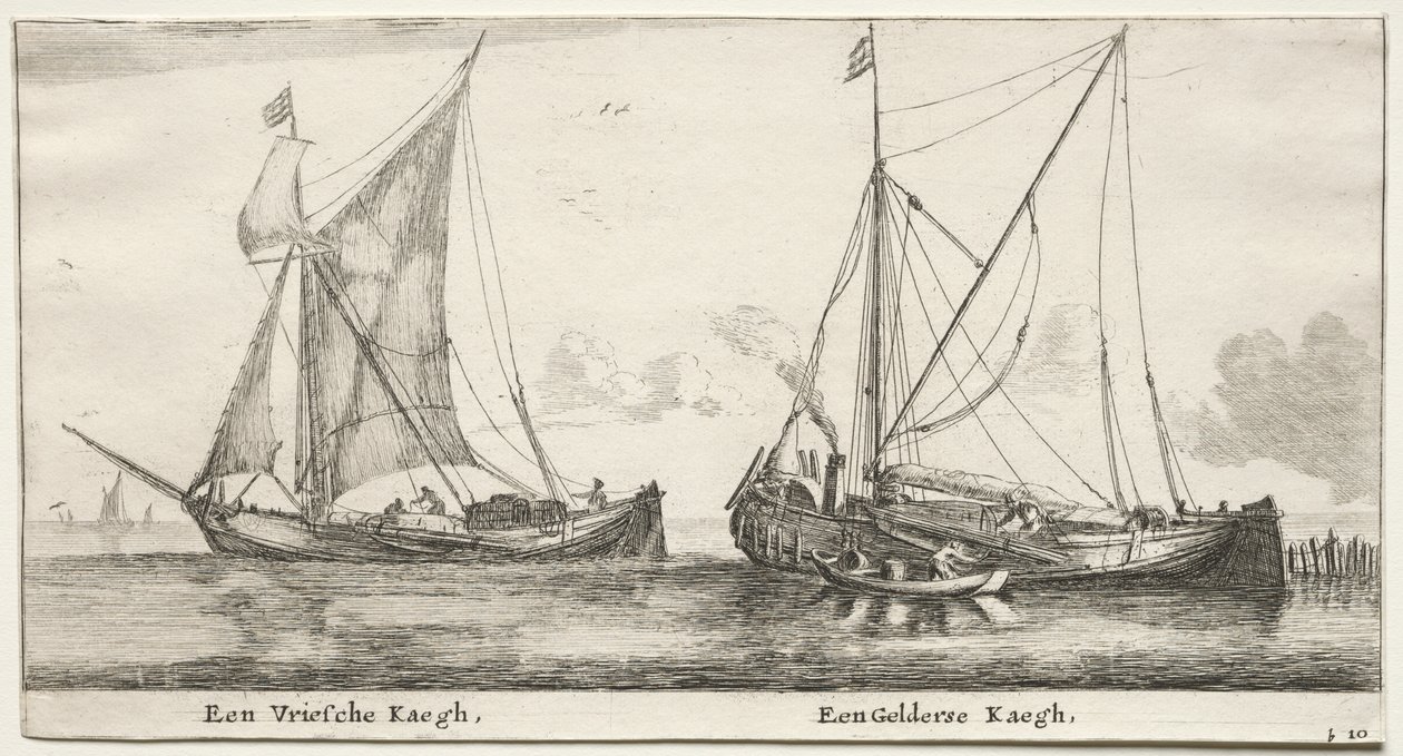 Varios Barcos y Vistas de Ámsterdam, Parte II: Un Bilander Frisón. Un Bilander Geldersche de Clement de Jonghe